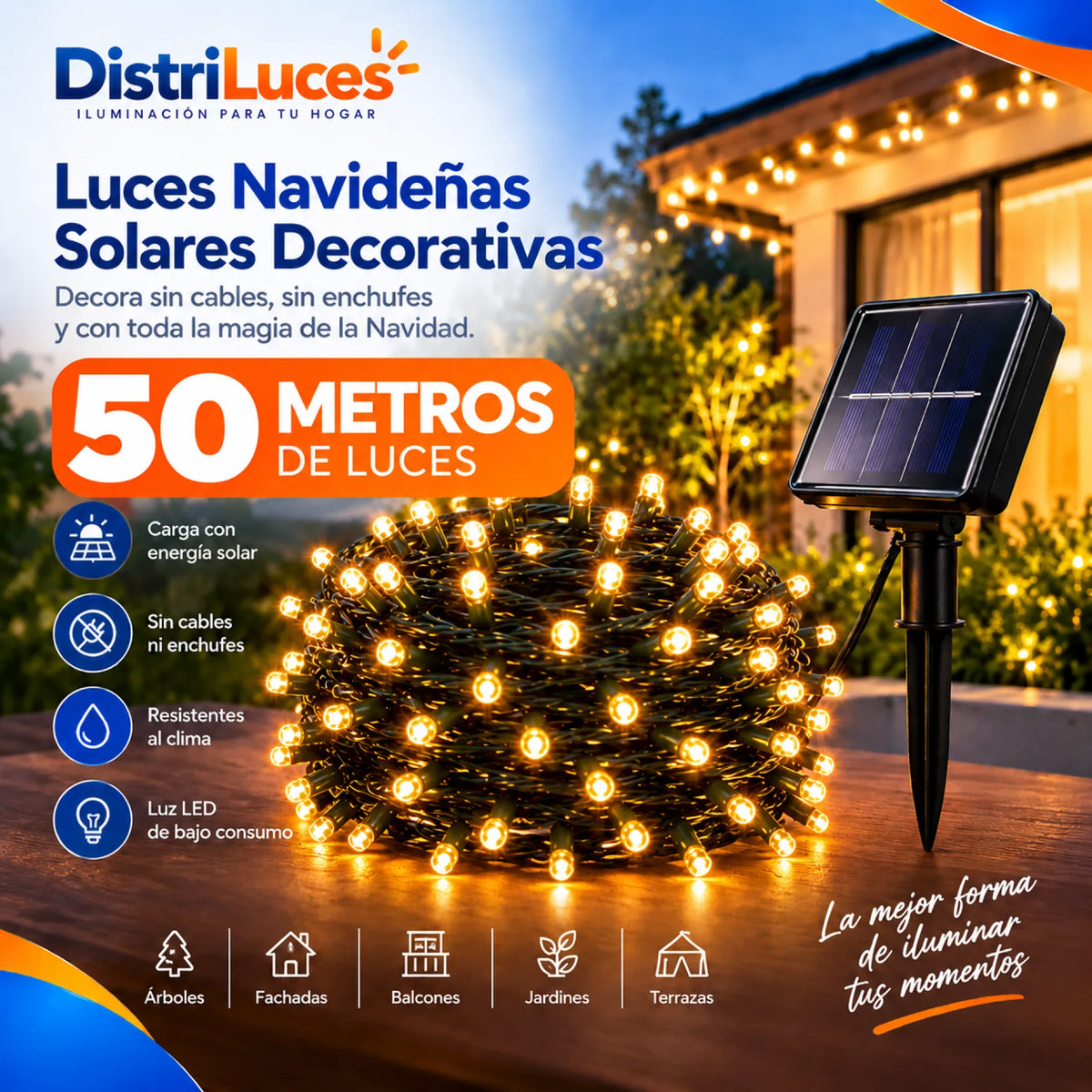 Luces Navideñas Solares Decorativas – 50 Metros
