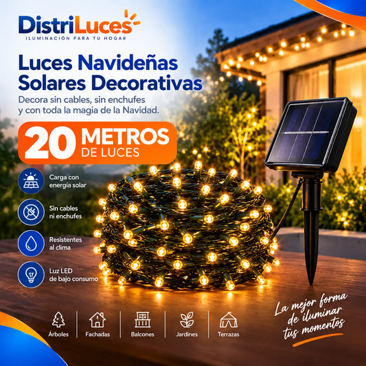 Luces Navideñas Solares Decorativas – 20 Metros
