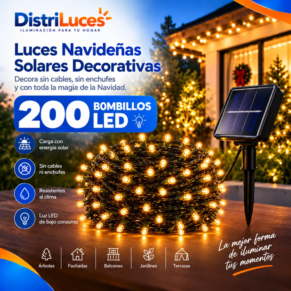 Luces Navideñas Solares Decorativas – 200 Bombillos