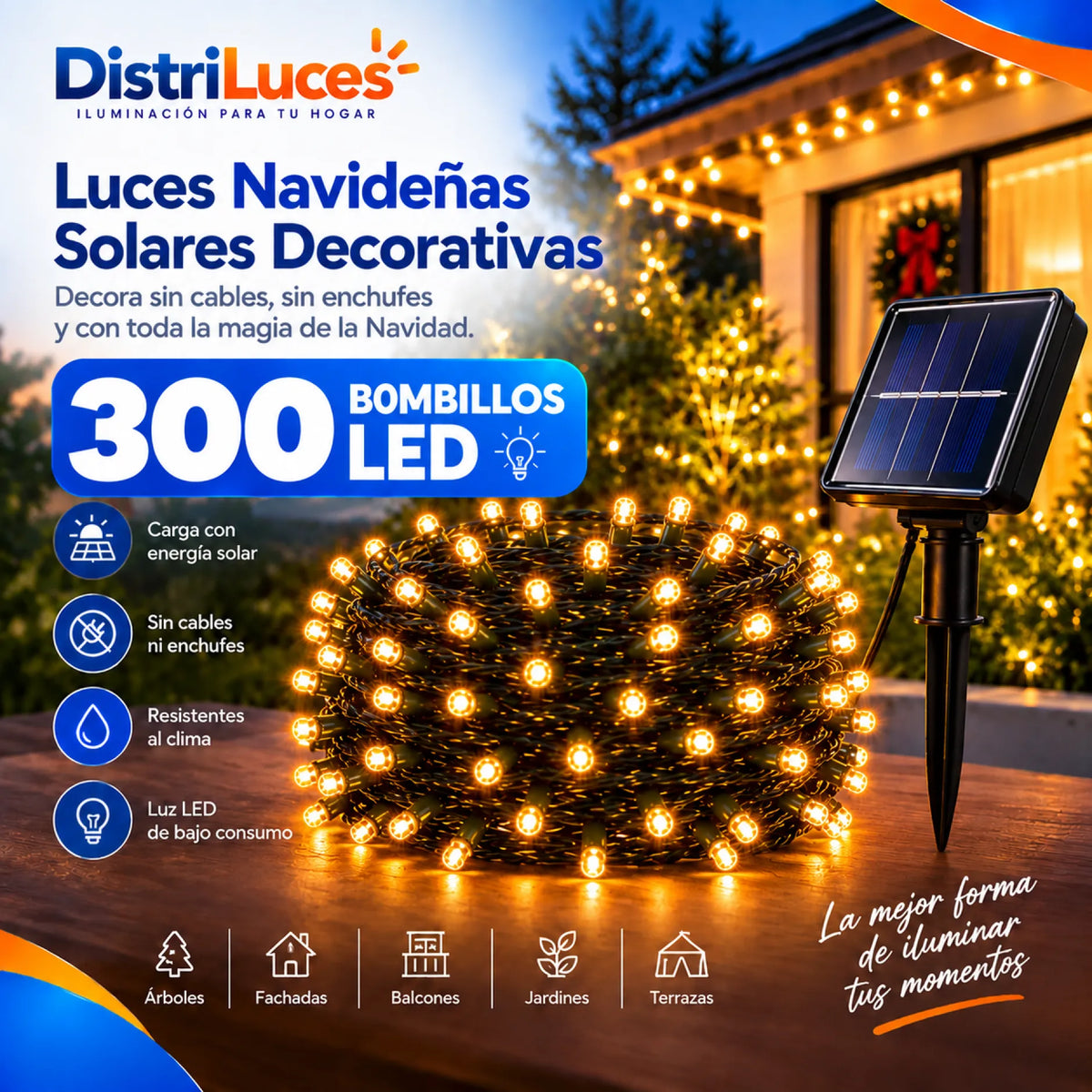 Luces Navideñas Solares Decorativas – 300 Bombillos