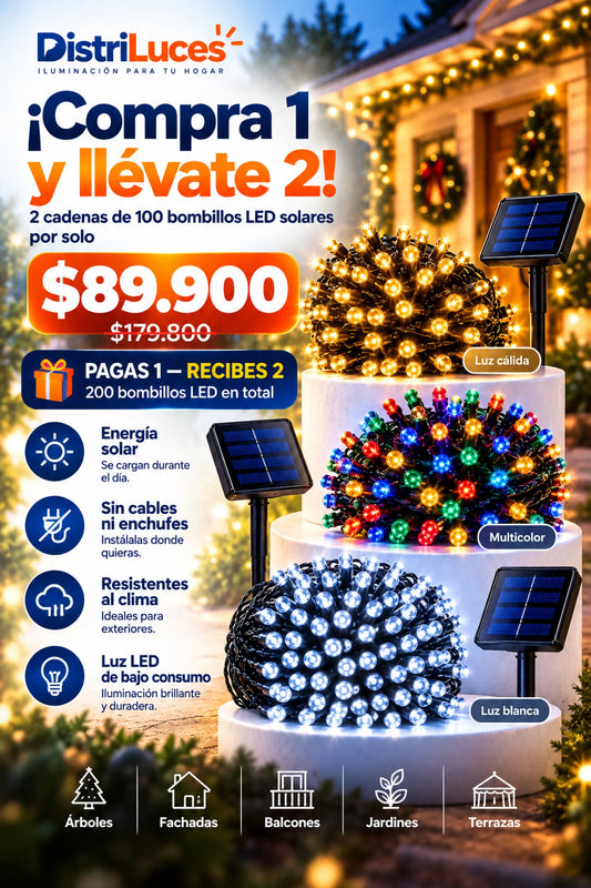 Compra 1 Lleva la 2 Gratis - Luces Solares Navideñas 200 Bombillos